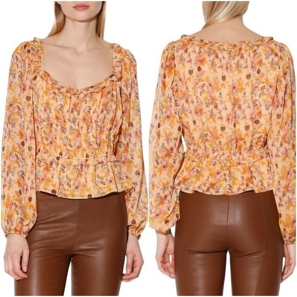 WALTER BAKER Myka Blouse Size Small Orange Floral Cottagecote Boho Coquette NWT - Picture 1 of 12